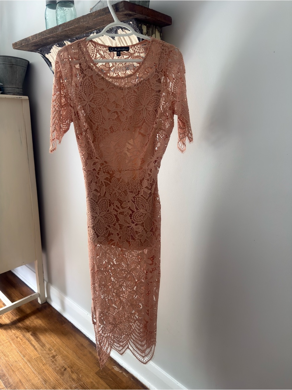 For Love & Lemons Peach Lace Midi Dress